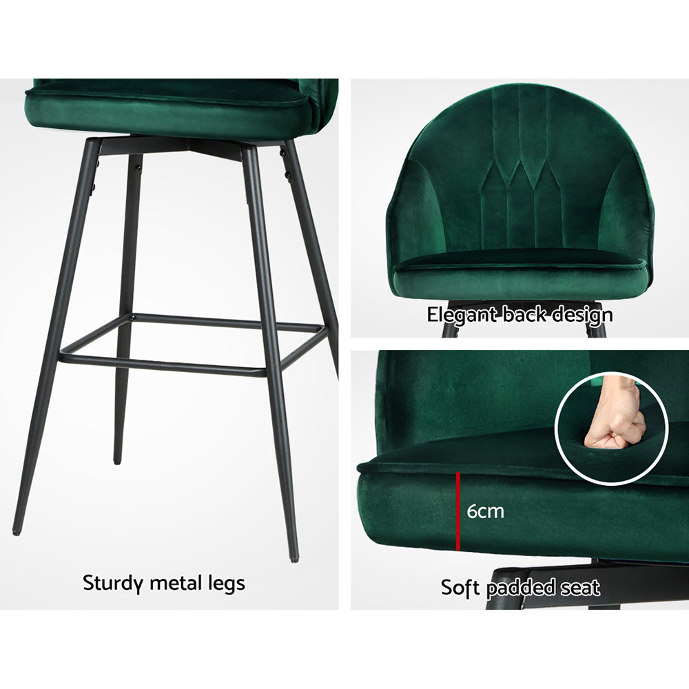 Artiss 2x Bar Stools Velvet Swivel Metal Legs Green Chez Guru