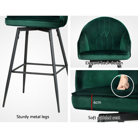 Artiss 2x Bar Stools Velvet Swivel Metal Legs Green Chez Guru