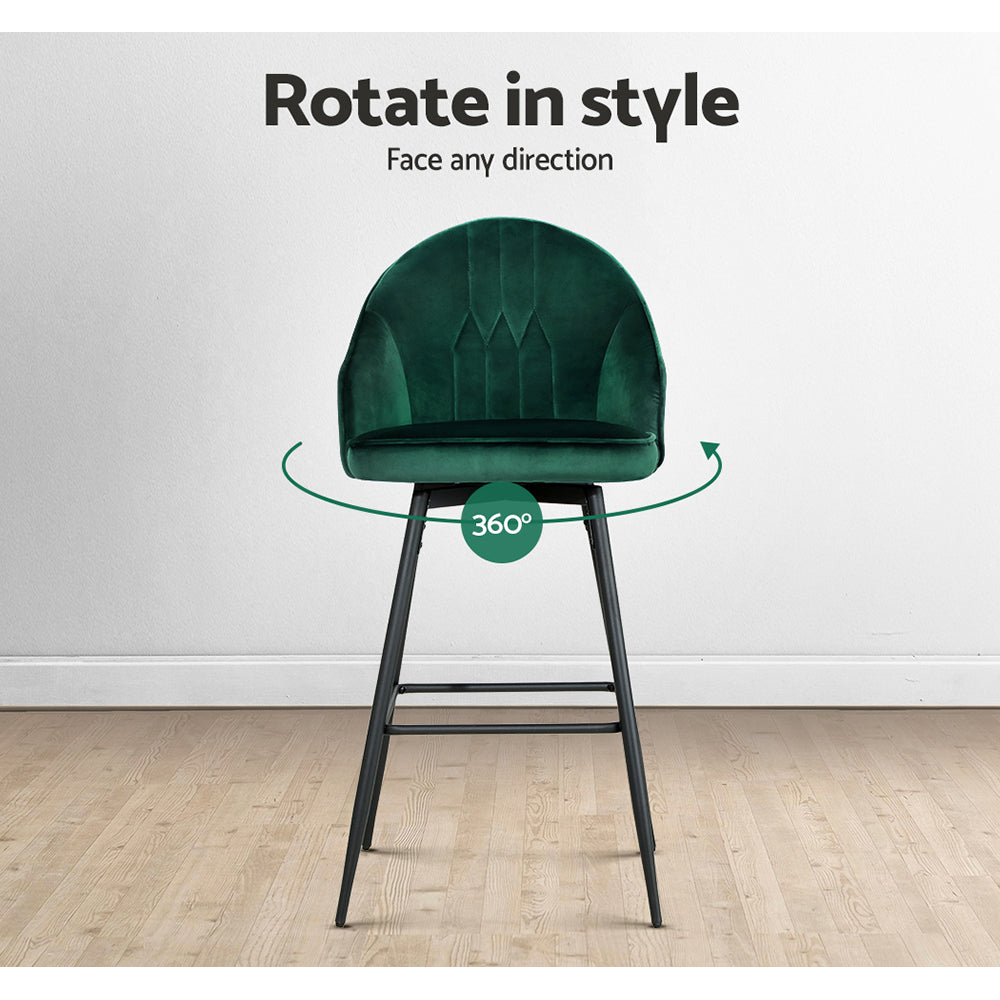 Artiss 2x Bar Stools Velvet Swivel Metal Legs Green Chez Guru