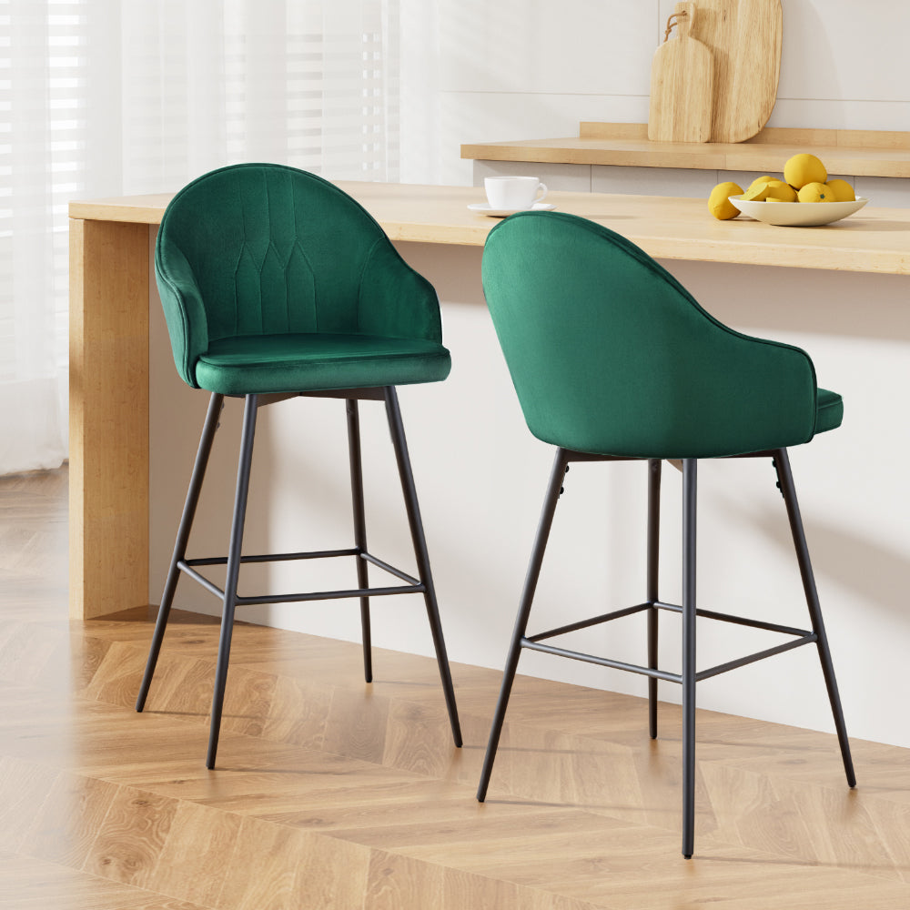 Artiss 2x Bar Stools Velvet Swivel Metal Legs Green Chez Guru