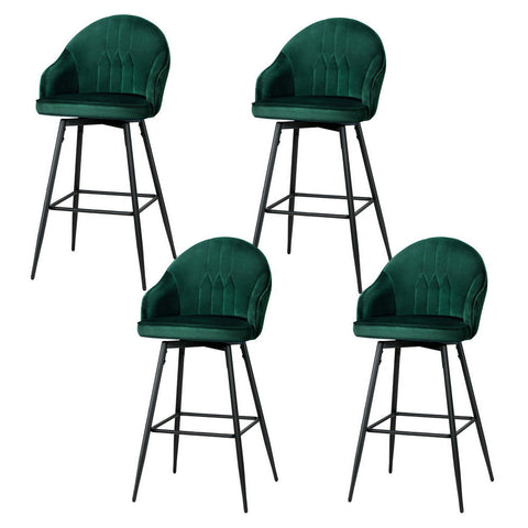 Artiss 4x Bar Stools Velvet Swivel Metal Legs Green Chez Guru