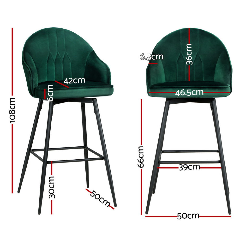 Artiss 4x Bar Stools Velvet Swivel Metal Legs Green Chez Guru