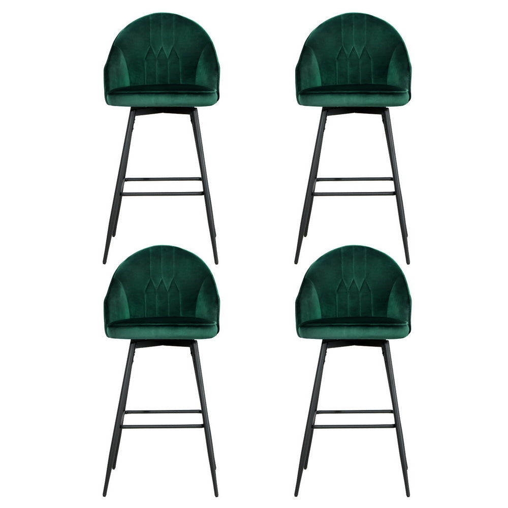 Artiss 4x Bar Stools Velvet Swivel Metal Legs Green Chez Guru