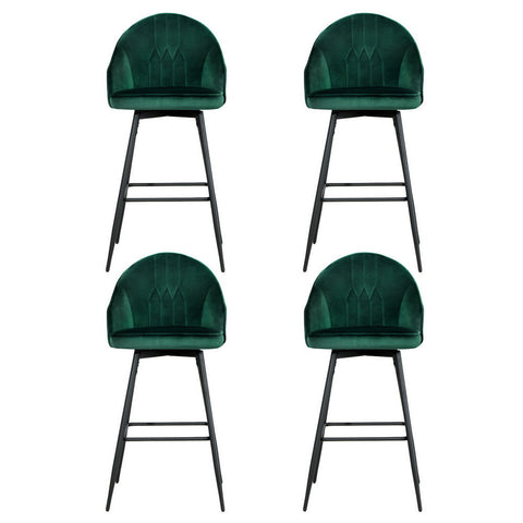 Artiss 4x Bar Stools Velvet Swivel Metal Legs Green Chez Guru