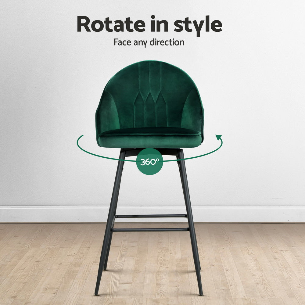 Artiss 4x Bar Stools Velvet Swivel Metal Legs Green Chez Guru