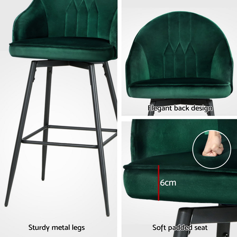 Artiss 4x Bar Stools Velvet Swivel Metal Legs Green Chez Guru