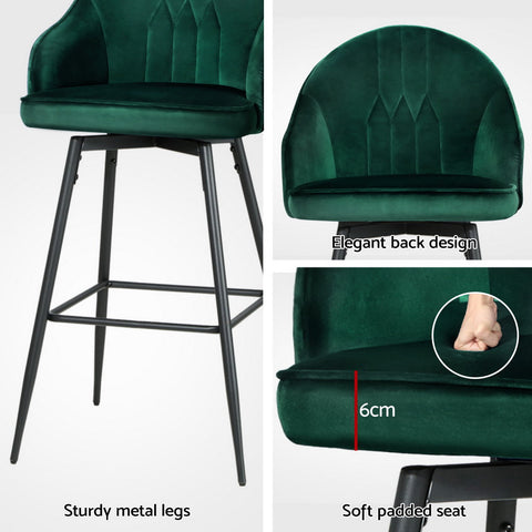 Artiss 4x Bar Stools Velvet Swivel Metal Legs Green Chez Guru