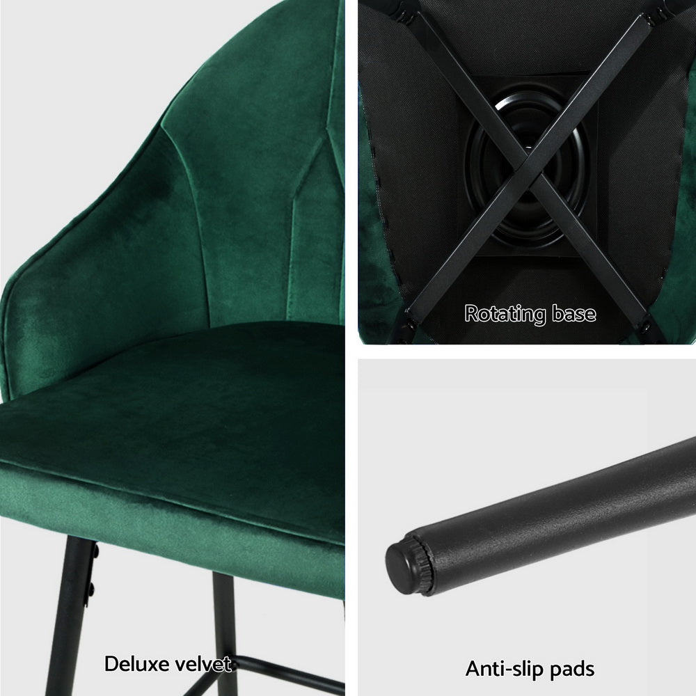 Artiss 4x Bar Stools Velvet Swivel Metal Legs Green Chez Guru
