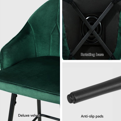 Artiss 4x Bar Stools Velvet Swivel Metal Legs Green Chez Guru