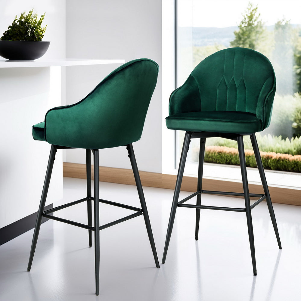 Artiss 4x Bar Stools Velvet Swivel Metal Legs Green Chez Guru