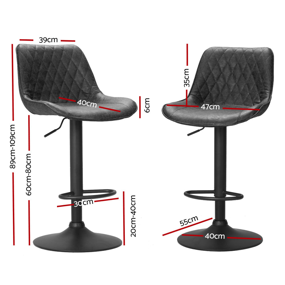 Artiss 2x Bar Stools Gas Lift Vintage Leather Black Chez Guru