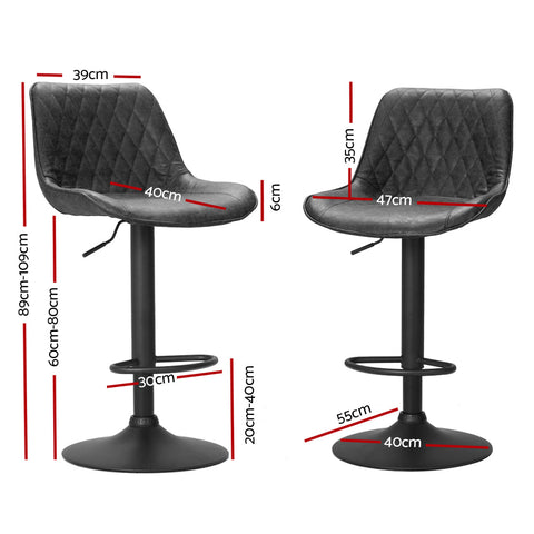 Artiss 2x Bar Stools Gas Lift Vintage Leather Black Chez Guru