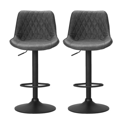 Artiss 2x Bar Stools Gas Lift Vintage Leather Black Chez Guru