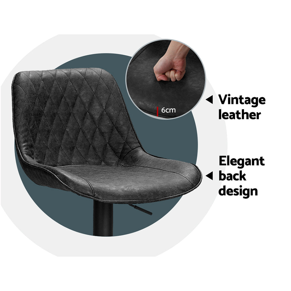 Artiss 2x Bar Stools Gas Lift Vintage Leather Black Chez Guru