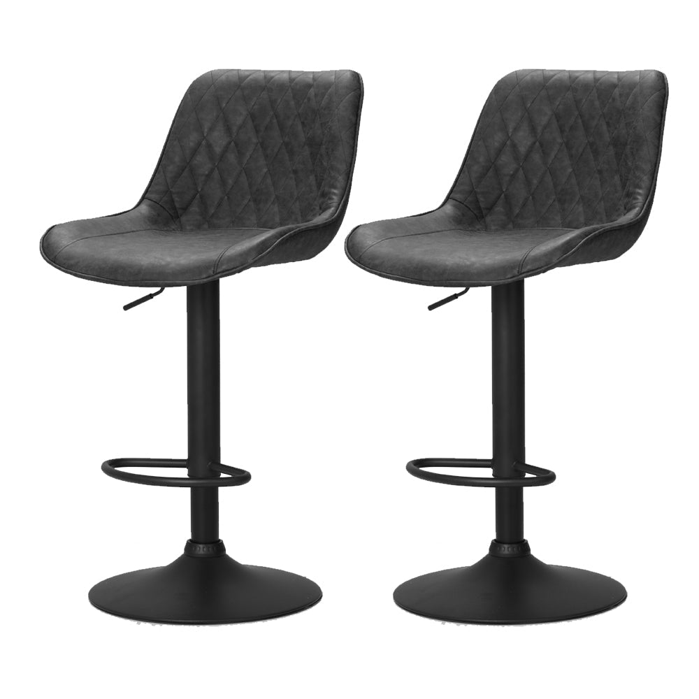 Artiss 2x Bar Stools Gas Lift Vintage Leather Black Chez Guru
