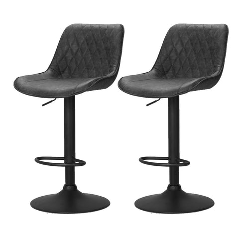 Artiss 2x Bar Stools Gas Lift Vintage Leather Black Chez Guru