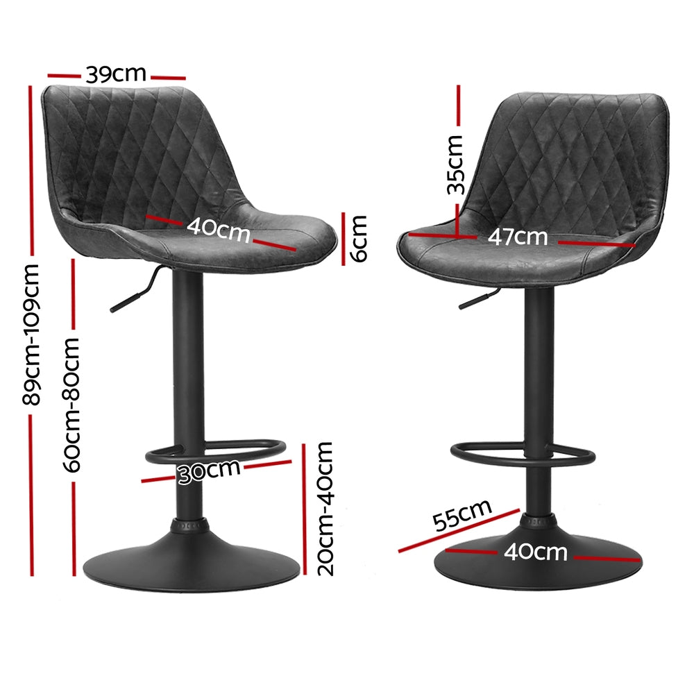 Artiss 4x Bar Stools Gas Lift Vintage Leather Black Chez Guru