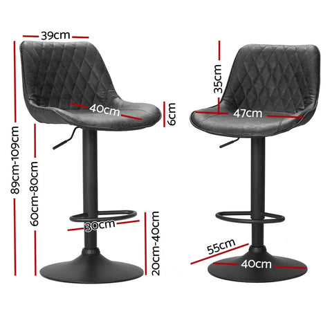 Artiss 4x Bar Stools Gas Lift Vintage Leather Black Chez Guru