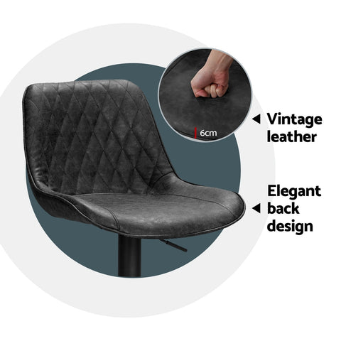 Artiss 4x Bar Stools Gas Lift Vintage Leather Black Chez Guru