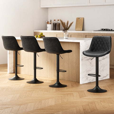 Artiss 4x Bar Stools Gas Lift Vintage Leather Black Chez Guru