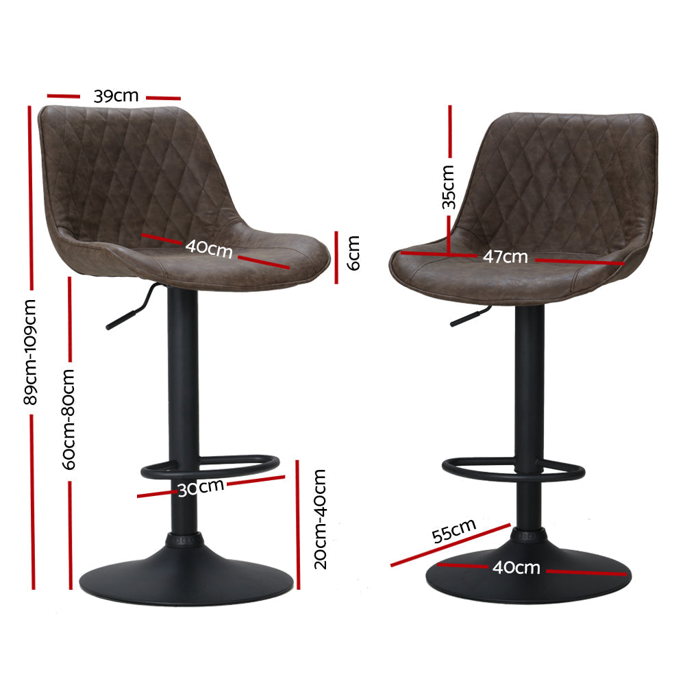 Artiss 2x Bar Stools Gas Lift Vintage Leather Brown Chez Guru