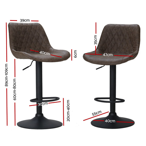 Artiss 2x Bar Stools Gas Lift Vintage Leather Brown Chez Guru