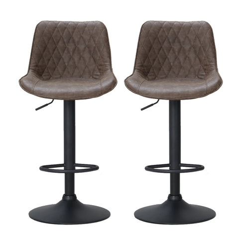 Artiss 2x Bar Stools Gas Lift Vintage Leather Brown Chez Guru