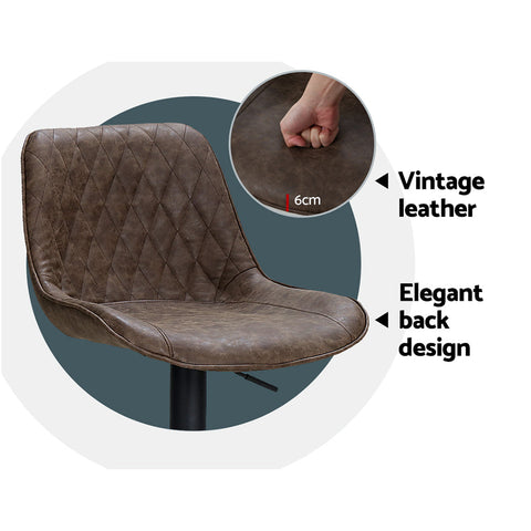 Artiss 2x Bar Stools Gas Lift Vintage Leather Brown Chez Guru