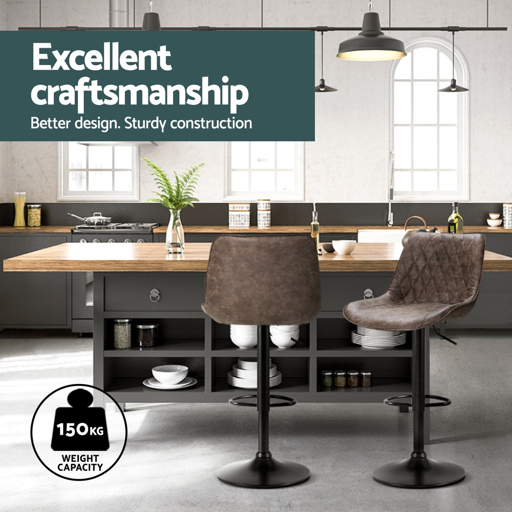 Artiss 4x Bar Stools Gas Lift Vintage Leather Brown Chez Guru