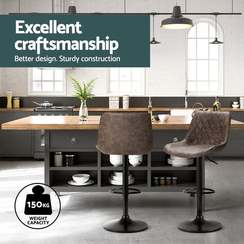 Artiss 4x Bar Stools Gas Lift Vintage Leather Brown Chez Guru