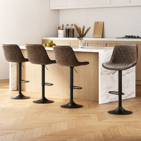 Artiss 4x Bar Stools Gas Lift Vintage Leather Brown Chez Guru