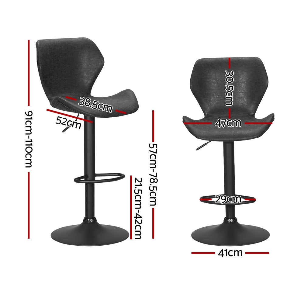 Artiss 4x Bar Stools Vintage Leather Gas Lift Black Chez Guru