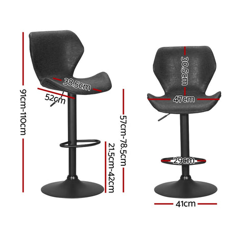 Artiss 4x Bar Stools Vintage Leather Gas Lift Black Chez Guru