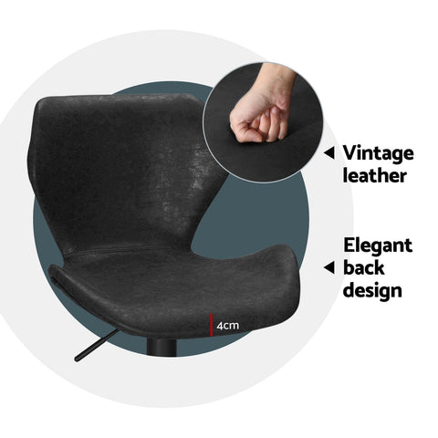Artiss 4x Bar Stools Vintage Leather Gas Lift Black Chez Guru