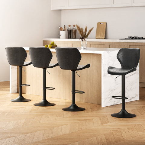 Artiss 4x Bar Stools Vintage Leather Gas Lift Black Chez Guru