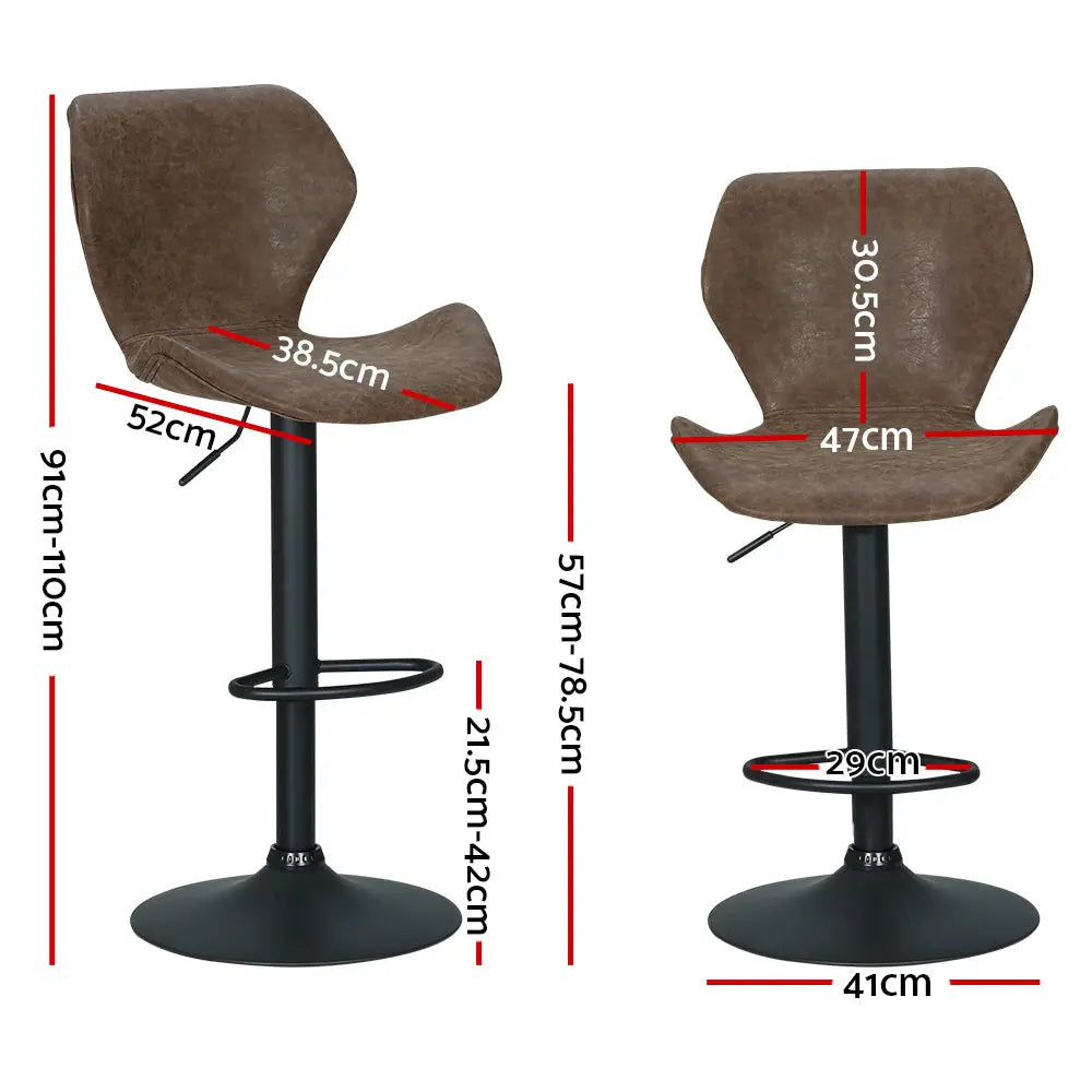 Artiss Bar Stools Kitchen Counter Stools Swivel Gas Lift Vintage Chairs Brown x2 - Chez Guru