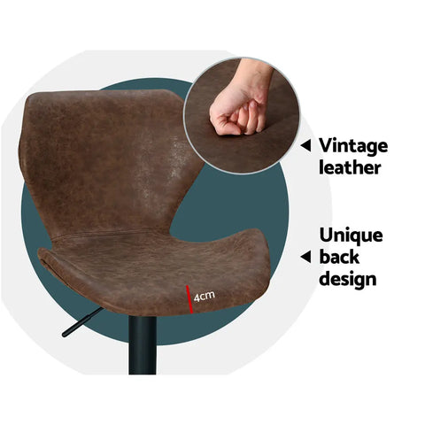 Artiss Bar Stools Kitchen Counter Stools Swivel Gas Lift Vintage Chairs Brown x2 - Chez Guru