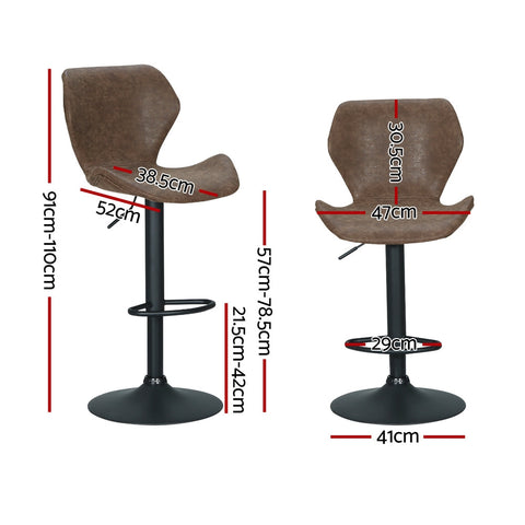 Artiss 4x Bar Stools Vintage Leather Gas Lift Brown Chez Guru