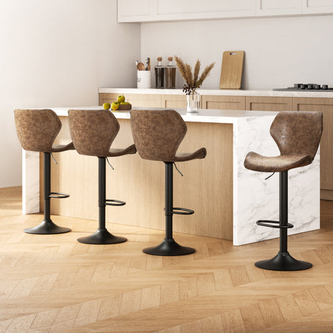 Artiss 4x Bar Stools Vintage Leather Gas Lift Brown Chez Guru