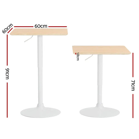 Artiss Bar Table Swivel Base Gas Lift Counter Dining Table 60CM Square Pine Chez Guru