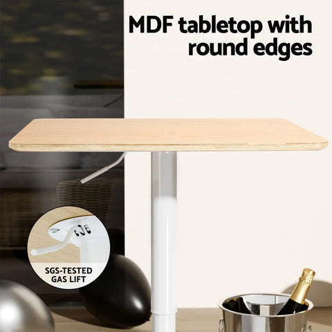 Artiss Bar Table Swivel Base Gas Lift Counter Dining Table 60CM Square Pine Chez Guru