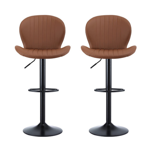 Artiss 2x Bar Stools Kitchen Swivel Gas Lift Counter Chair Shell Leather Brown