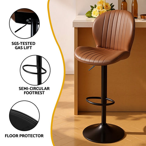 Artiss 2x Bar Stools Kitchen Swivel Gas Lift Counter Chair Shell Leather Brown