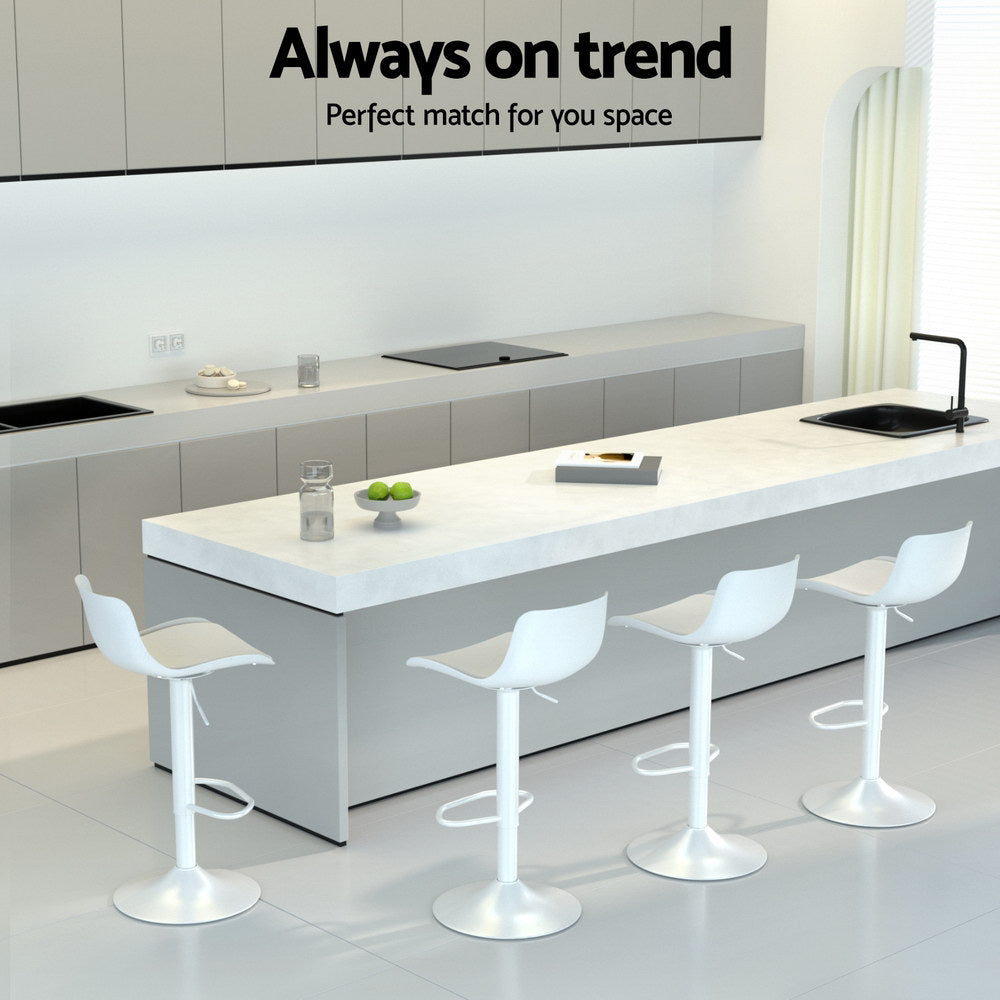 Artiss Bar Stools Kitchen Swivel Gas Lift Stool Leather Dining Chairs White x2 Chez Guru