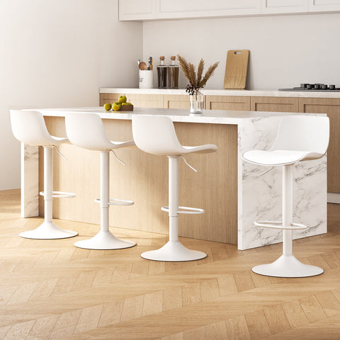 4x Artiss Bar Stools Kitchen Swivel Gas Lift Stool Leather Dining Chairs White Chez Guru