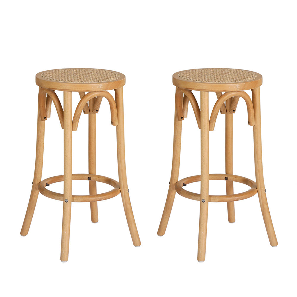 Artiss 2x Bar Stoosl Rattan Seat Wooden Chez Guru