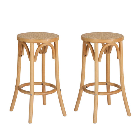 Artiss 2x Bar Stoosl Rattan Seat Wooden Chez Guru