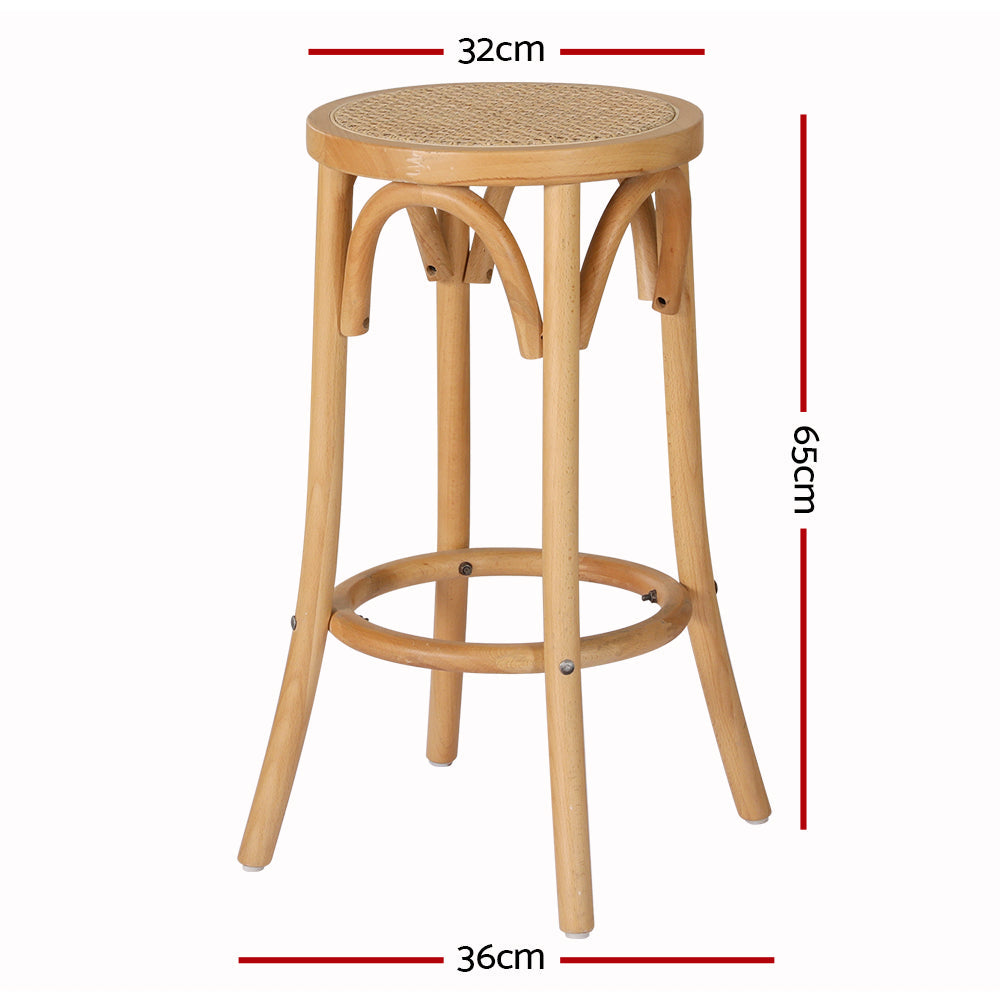 Artiss 2x Bar Stoosl Rattan Seat Wooden Chez Guru