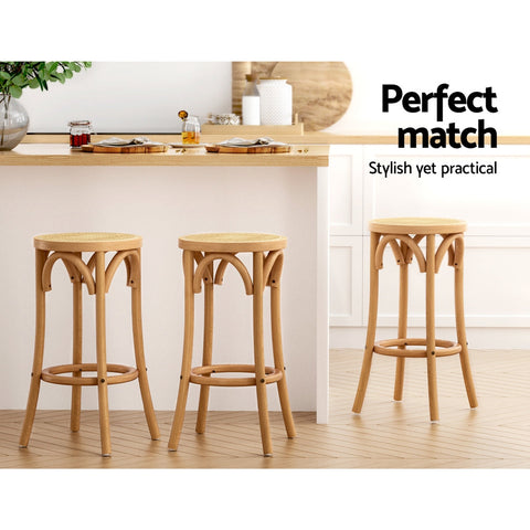 Artiss 2x Bar Stoosl Rattan Seat Wooden Chez Guru