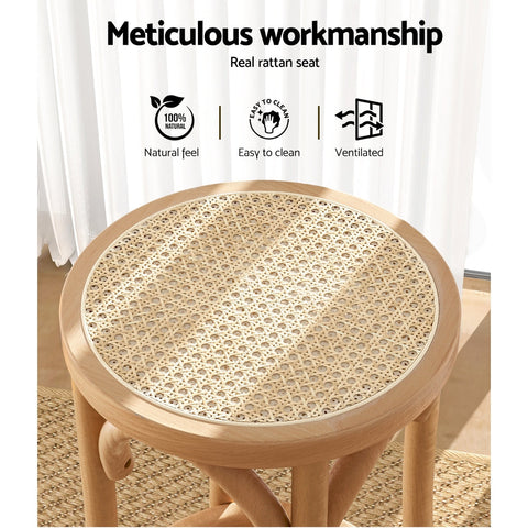 Artiss 2x Bar Stoosl Rattan Seat Wooden Chez Guru